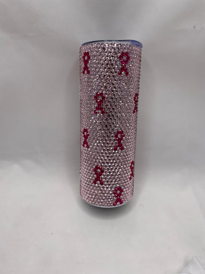 Rhinestone Breast Cancer Awareness Themed Tumbler