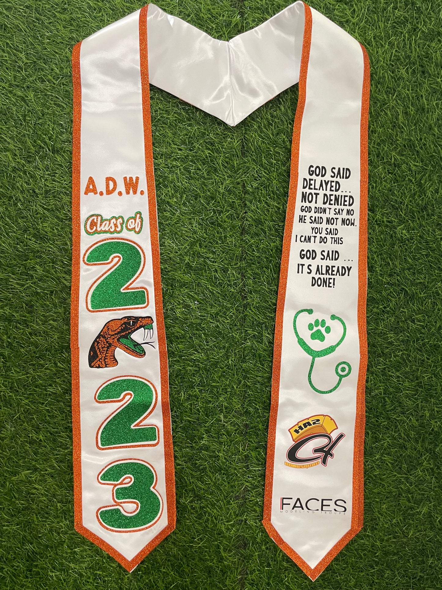 Custom Graduation Stole w/ Glitter Trim