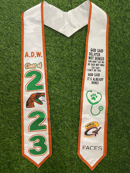 Custom Graduation Stole w/ Glitter Trim