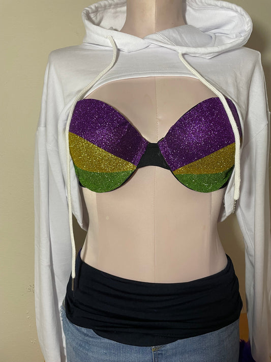 Mardi Gras Glitter Bra & Hoodie Set