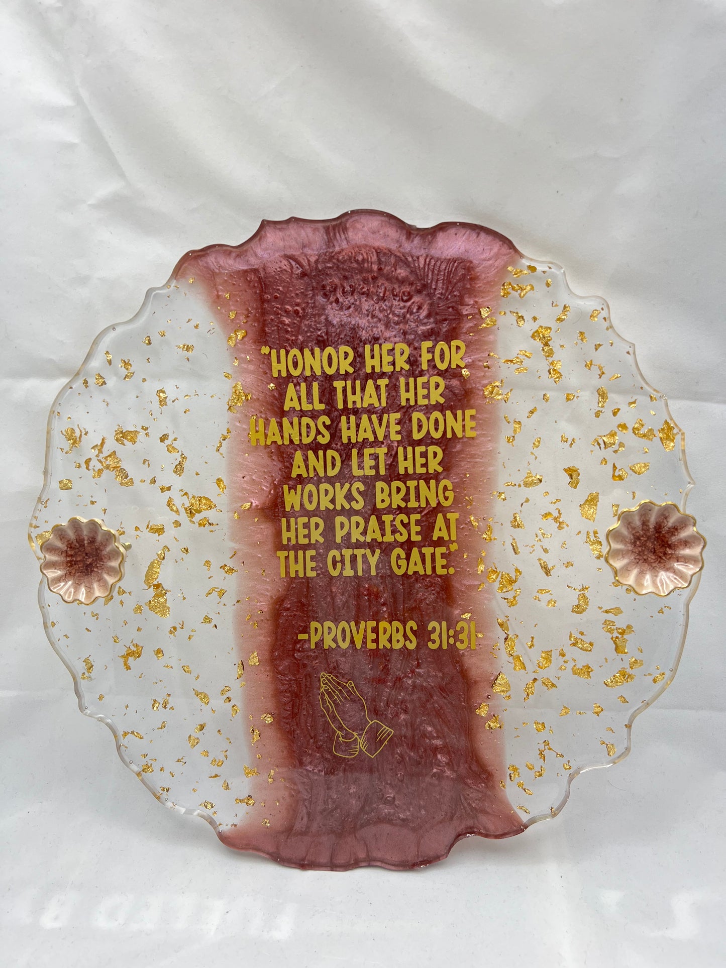 Gold Leaf Flower Shaped Tray & Glass Set