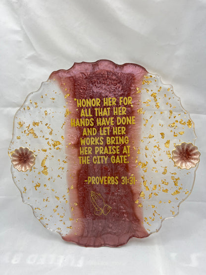 Gold Leaf Flower Shaped Tray & Glass Set