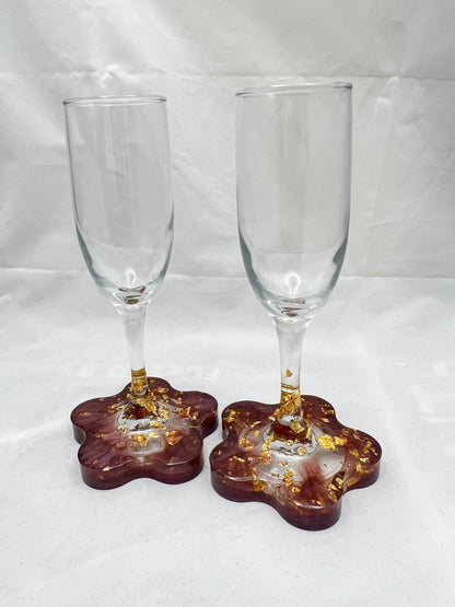 Gold Leaf Flower Shaped Tray & Glass Set